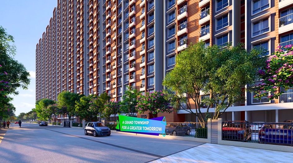 Dosti-Greater-Thane-Phase-2-Elevation-Image-Township-Road-side